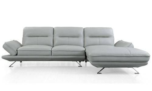 Canapé d'angle droit en cuir PALMA – Gris perle