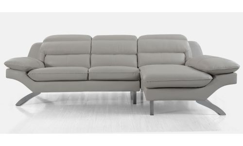 Canapé d'angle droit en cuir PRIMA - Gris perle
