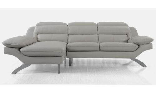 Canapé d'angle gauche en cuir PRIMA – Gris perle