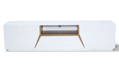 Meuble TV laqué/bois MANDY - Blanc/Chêne