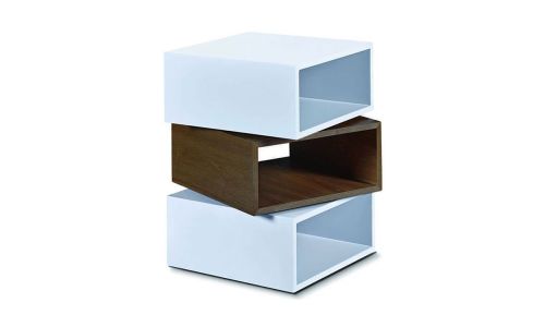 Table d'appoint bois et laqué KUB - Noyer/Blanc