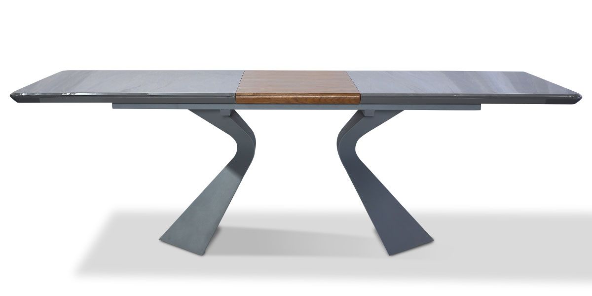 Table à manger extensible bois/laqué WEST - Noyer/Gris