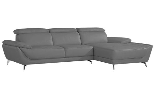 Canapé d'angle droit en cuir gris CARLA