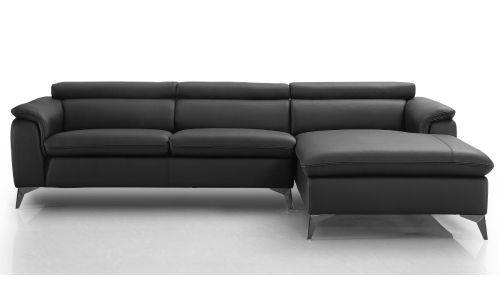 Canapé d'angle droit en cuir LOUNA - Noir
