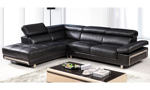 Canapé d'angle gauche en cuir GIANNI - Noir