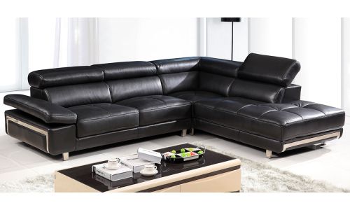 Canapé d'angle droit en cuir supérieur ASTON - Taupe 