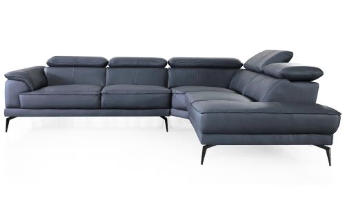 Canapé d'angle droit en cuir ELEA - Bleu gris