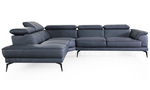 Canapé d'angle gauche en cuir ELEA - Bleu gris