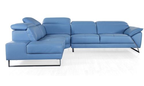  Canapé d'angle gauche en cuir RAPHAEL - Bleu