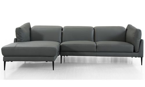 Canapé d'angle droit en cuir KENDY – Gris