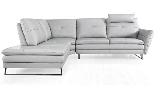 Canapé d'angle gauche en cuir ELENA – Gris