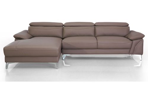 Canapé d'angle gauche en cuir NOUMEA - Marron noisette