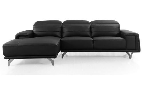 Canapé d'angle gauche en cuir KARL - Noir