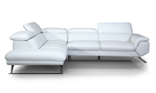 Canapé d'angle gauche en cuir PANAMA - Blanc neige 