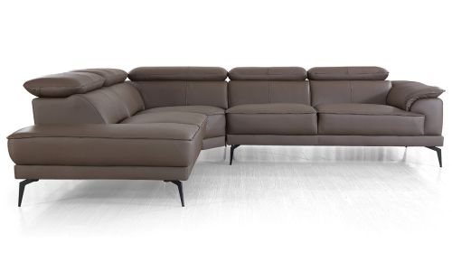 Canapé d'angle gauche en cuir ELEA - Marron