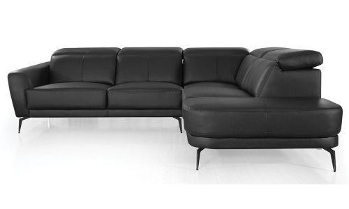 Canapé d'angle droit en cuir EVAN - Noir