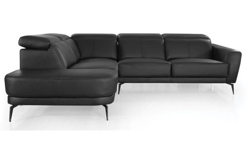 Canapé d'angle gauche en cuir EVAN - Noir
