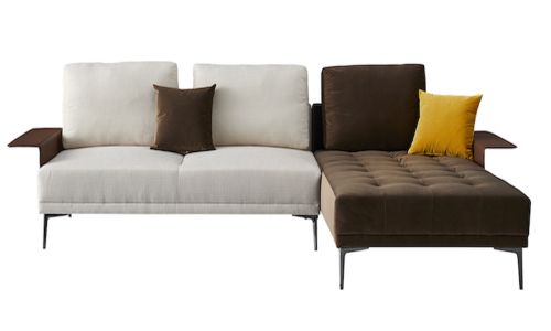 Canapé d'angle en tissu droit MACAO - Blanc & Marron