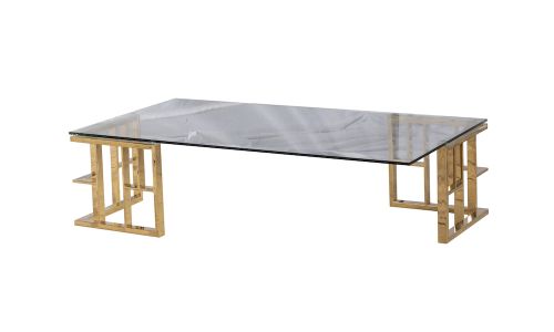 Table basse rectangle LEO - Verre/Gold