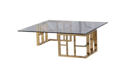 Table basse carrée LEO - Verre/Gold 