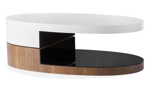 Table basse bois/laqué SIDONY - Noyer/Blanc