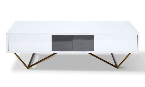 Table basse laqué/acier JAZZ - Blanc/Gris/Gold