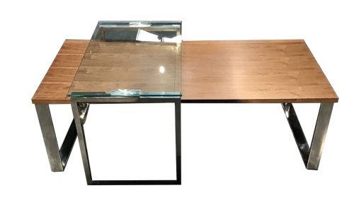 Table basse bois et verre KIM - Noyer/Transparent