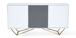 Buffet laqué/acier JAZZ - Blanc/Gris/Gold
