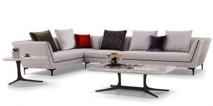 Canapé d'angle XL gauche en tissu ROSSA - Gris chiné