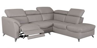 Canapé d'angle droit relax en cuir ASTON - Taupe 