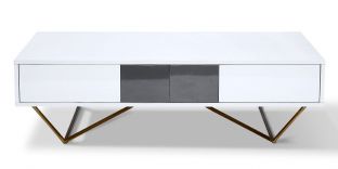 Table basse laqué/acier JAZZ - Blanc/Gris/Gold