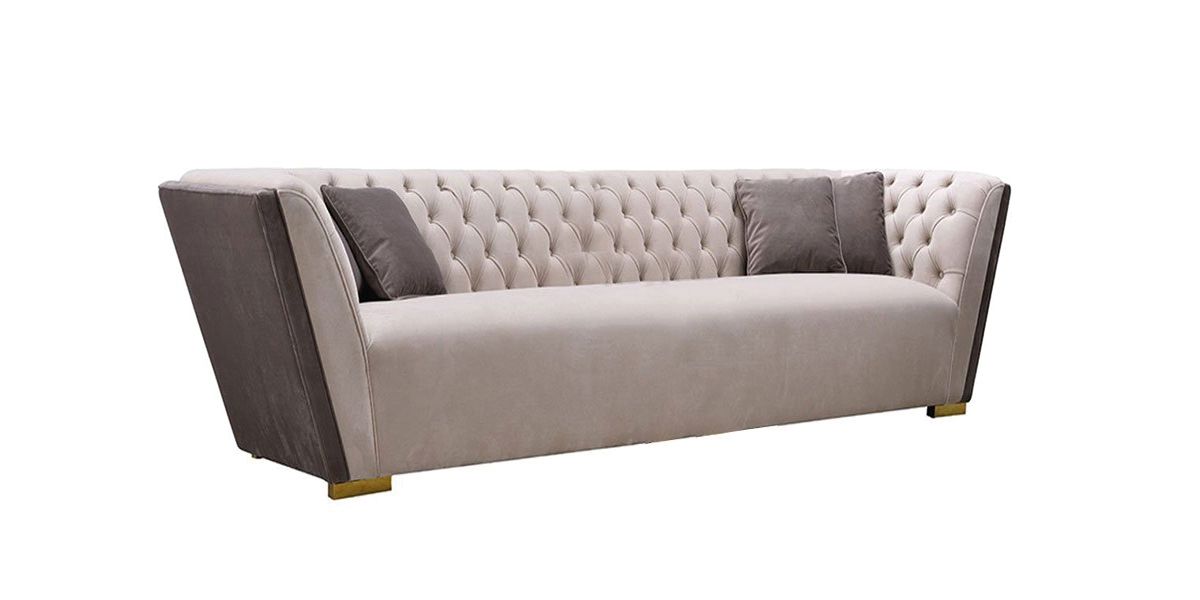 Canapé 3 places en velours KIARA - Gris/Beige