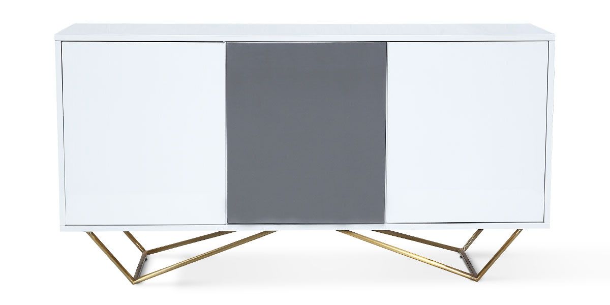 Buffet laqué/acier JAZZ - Blanc/Gris/Gold