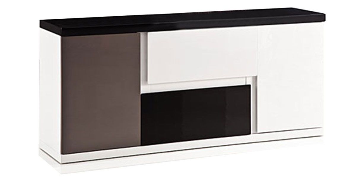 Bahut laqué TRIOS - Taupe / Noir / Blanc