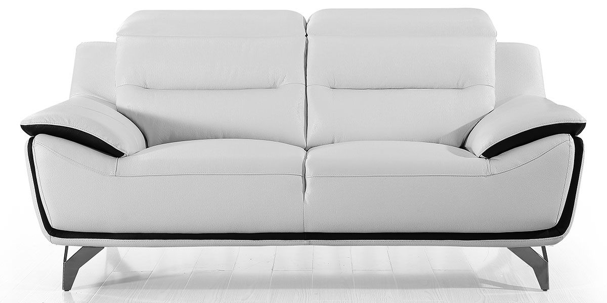 Canapé 2 places en cuir JUDE – Blanc & Noir