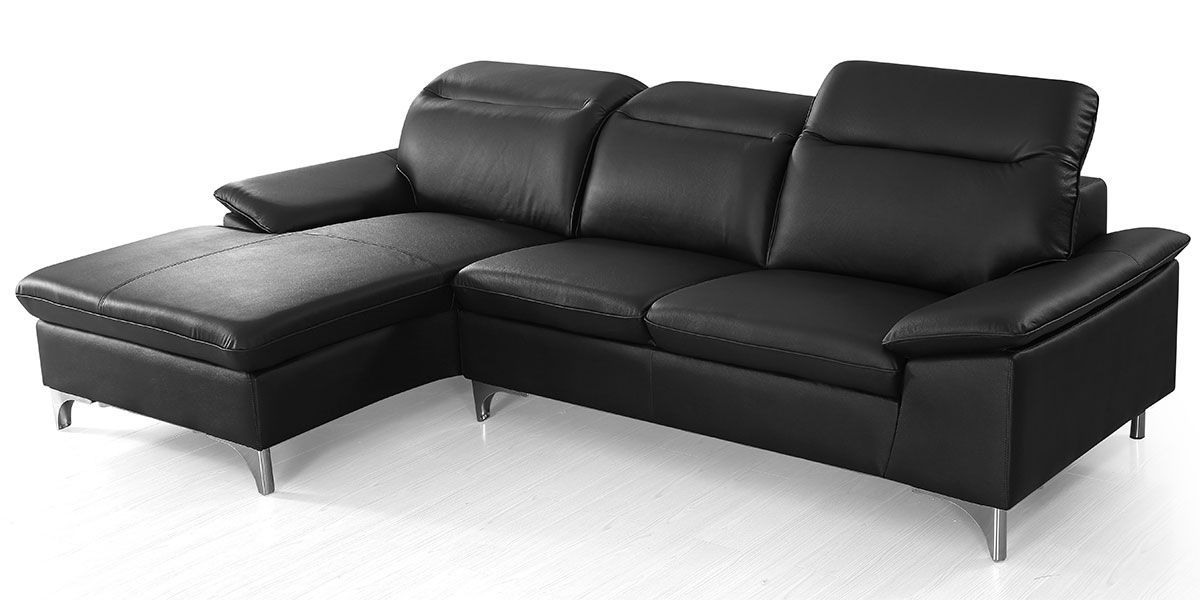 Canapé d'angle gauche en cuir ALIX - Noir
