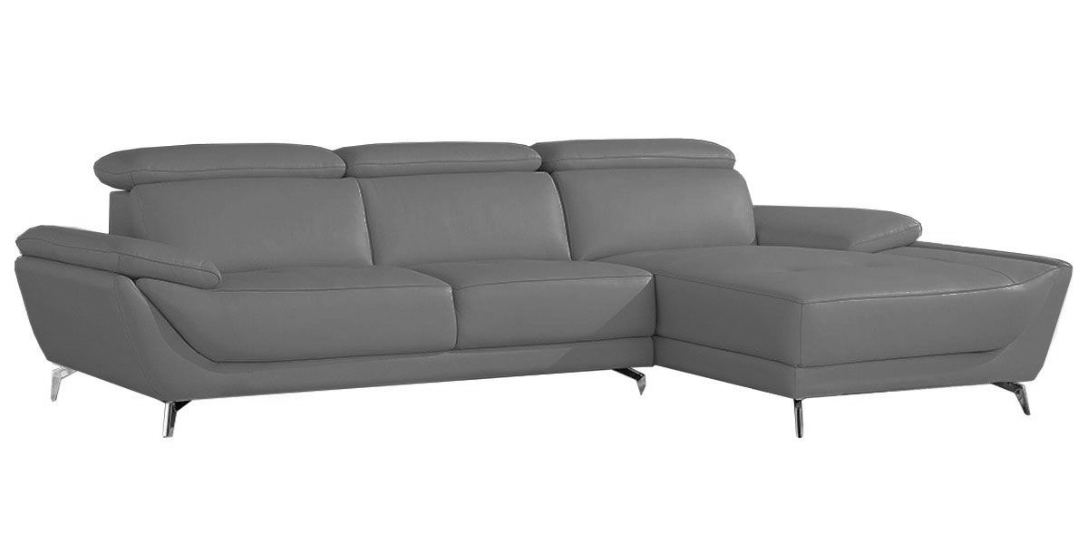 Canapé d'angle droit en cuir gris CARLA