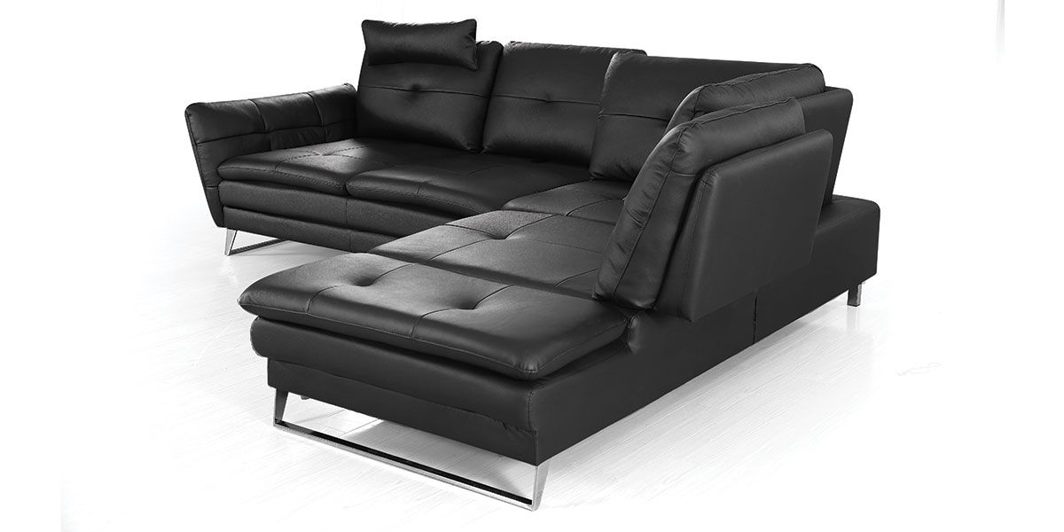 Canapé d'angle droit en cuir ELENA - Noir