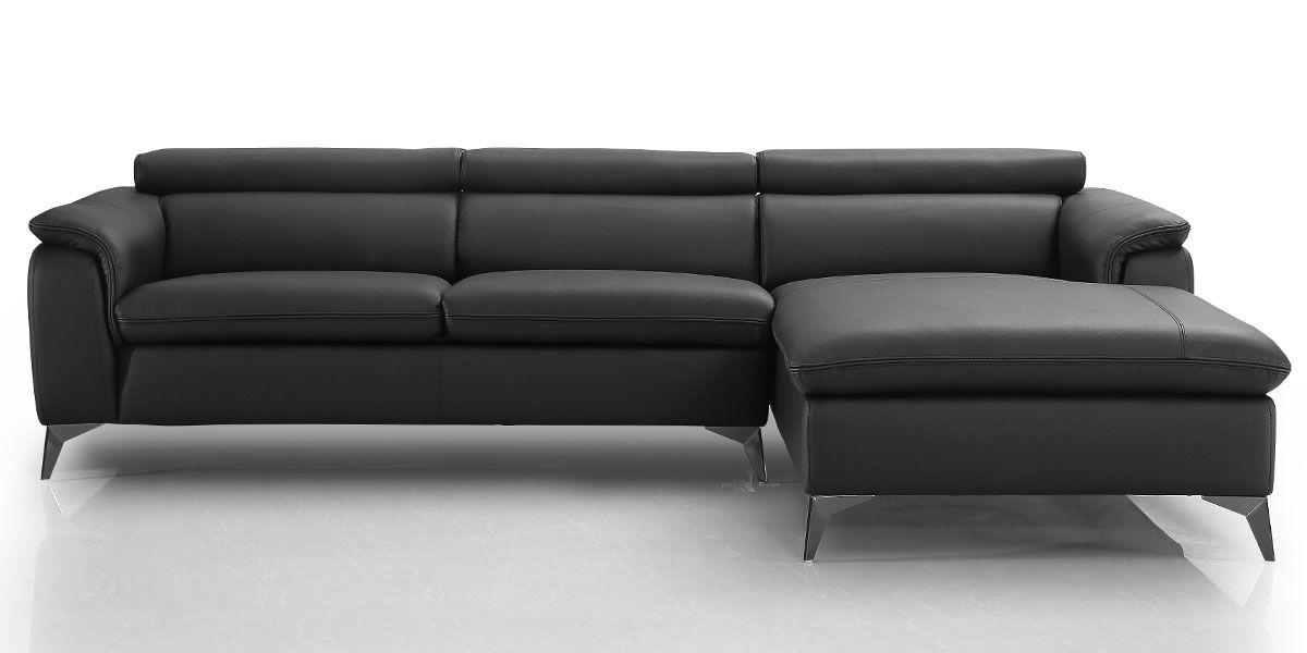 Canapé d'angle droit en cuir LOUNA - Noir
