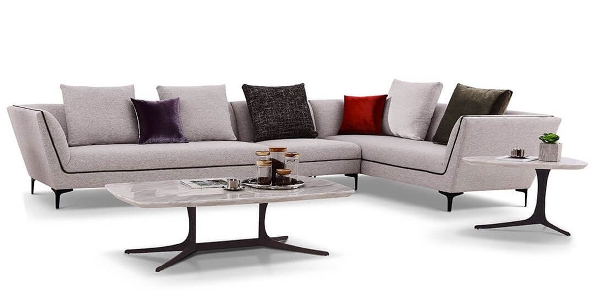 Canapé d'angle XL droit en tissu ROSSA - Gris chiné
