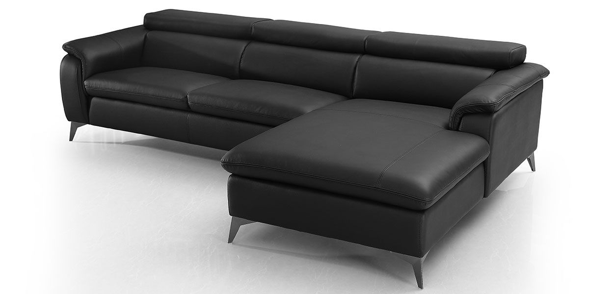 Canapé d'angle droit en cuir LOUNA - Noir