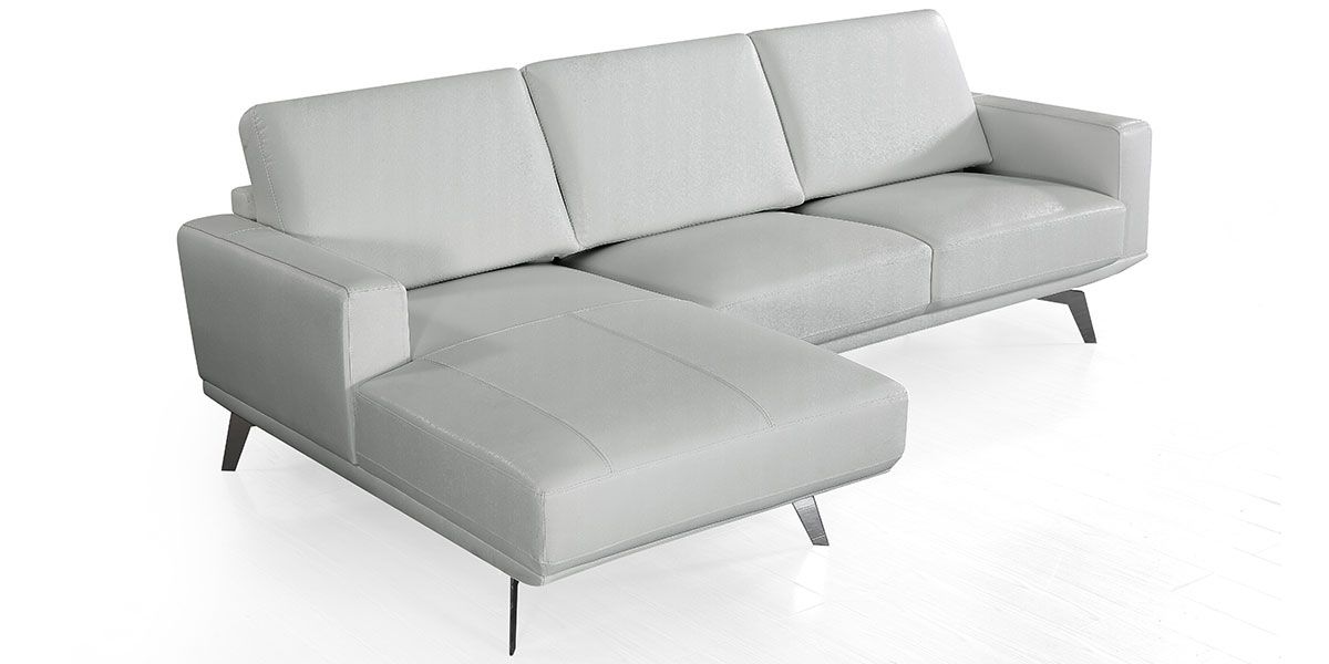 Canapé d'angle gauche en cuir ARYA - Gris