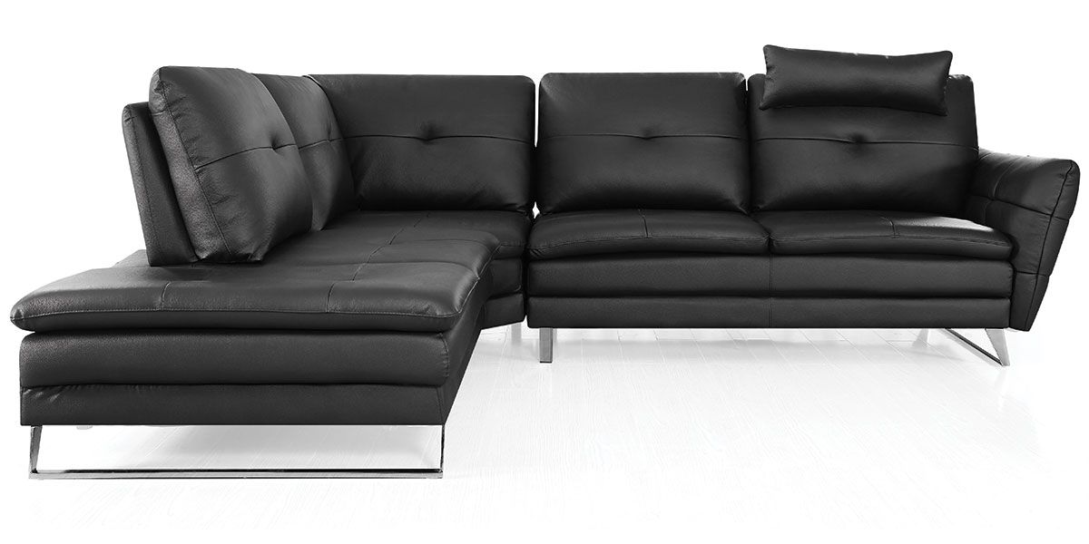 Canapé d'angle gauche en cuir ELENA - Noir
