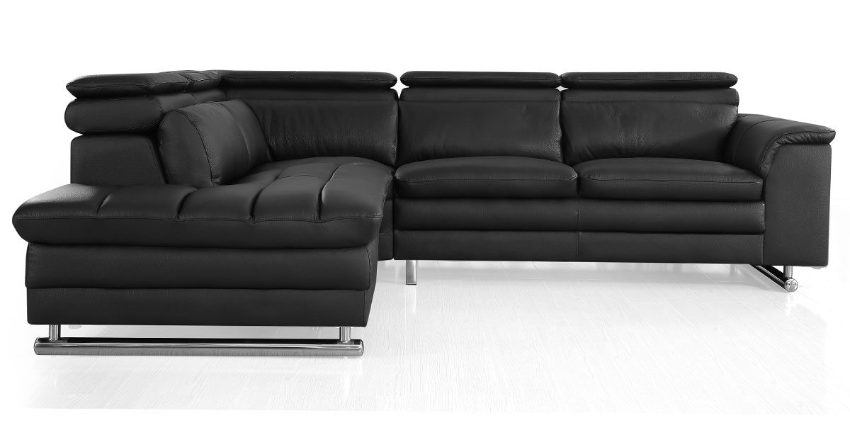 Canapé d'angle gauche en cuir MYA - Noir