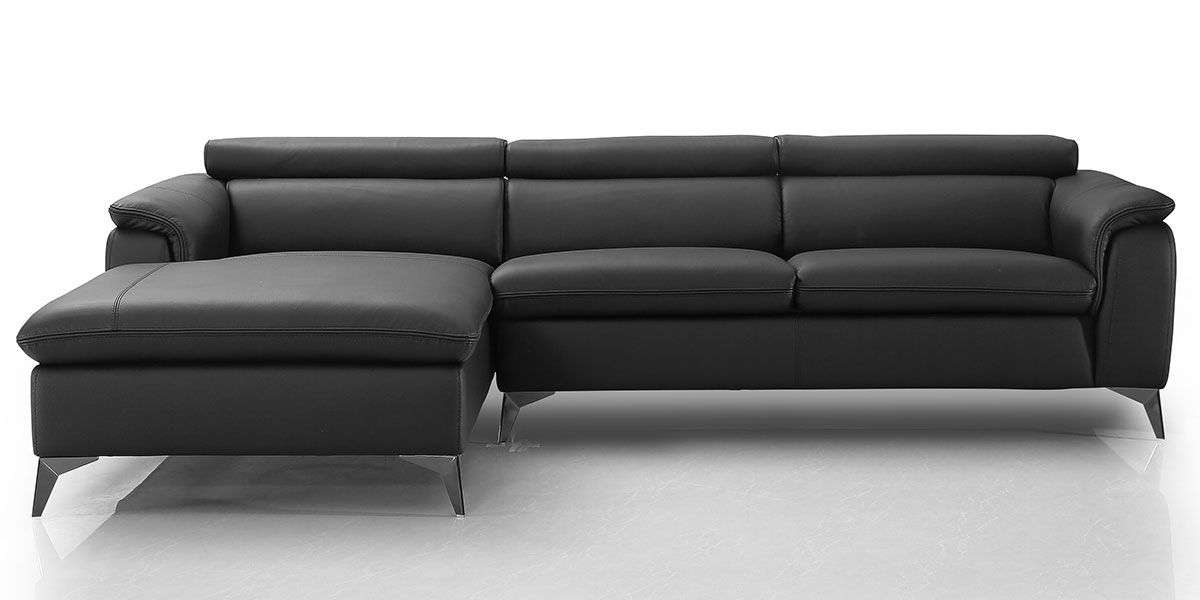 Canapé d'angle gauche en cuir LOUNA - Noir