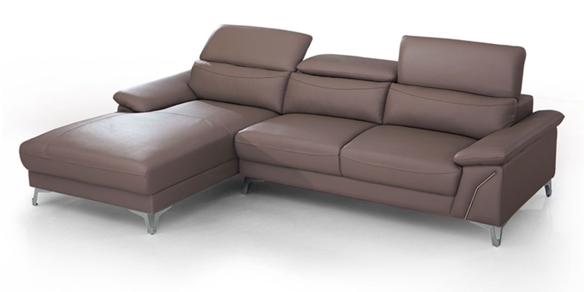 Canapé d'angle gauche en cuir NOUMEA - Marron noisette