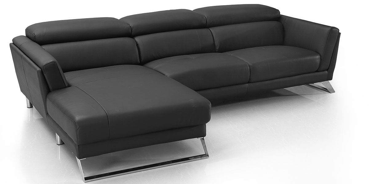 Canapé d'angle gauche en cuir HILONA - Noir