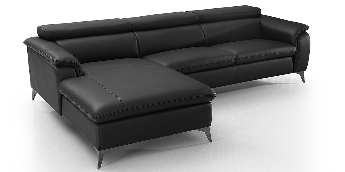 Canapé d'angle gauche en cuir LOUNA - Noir