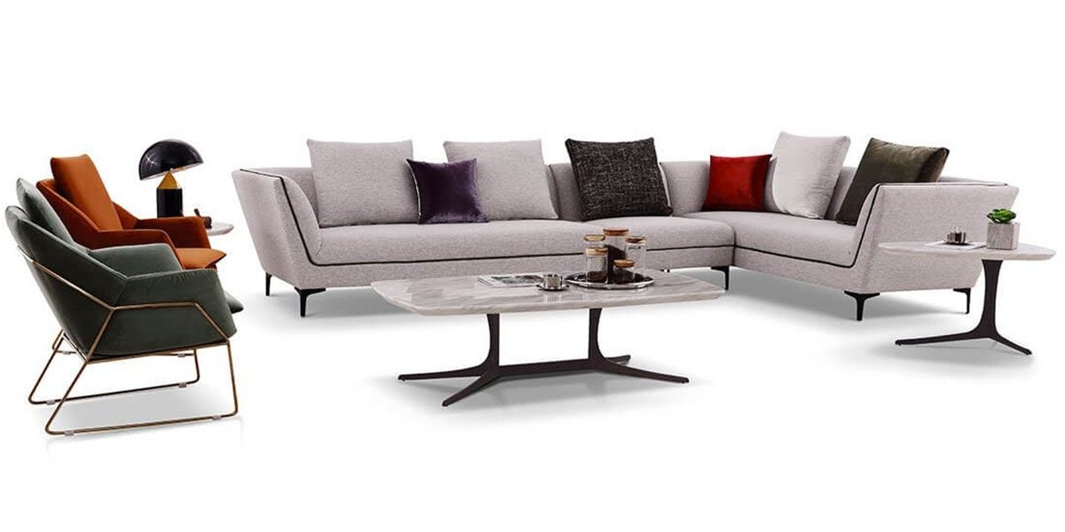 Canapé d'angle XL droit en tissu ROSSA - Gris chiné