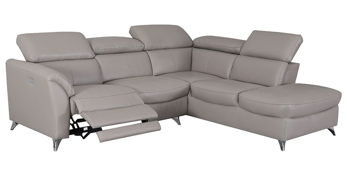 Canapé d'angle droit relax en cuir ASTON - Taupe 